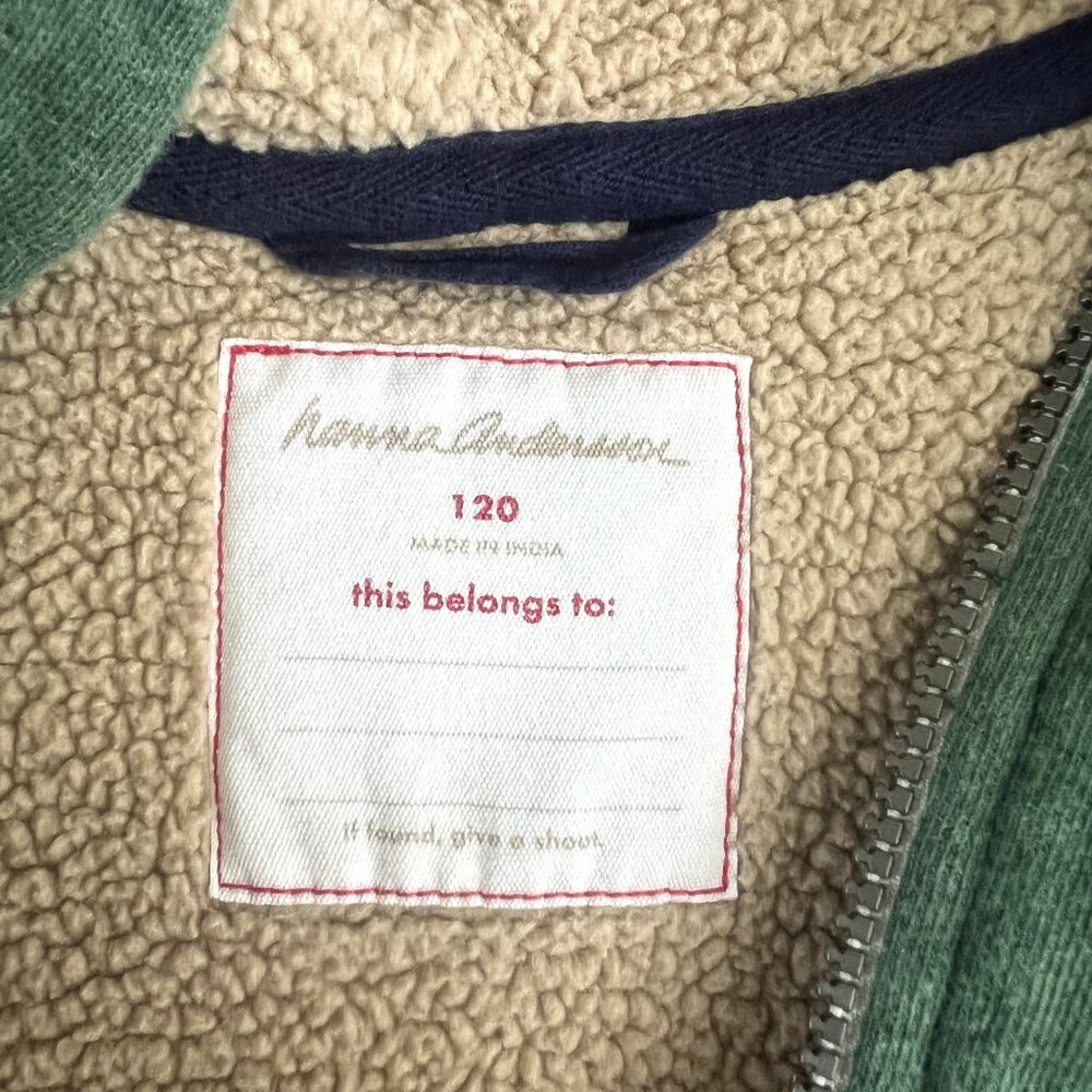 Hanna Andersson Boys Faux Shearling Lined Hoodie, Forest Green, Size 6-7 - Picture 4 of 6